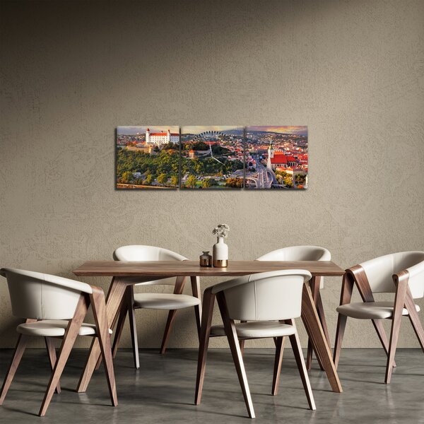 Obraz - Panorama Bratislavy, Slovensko (s hodinami) (90x30 cm)