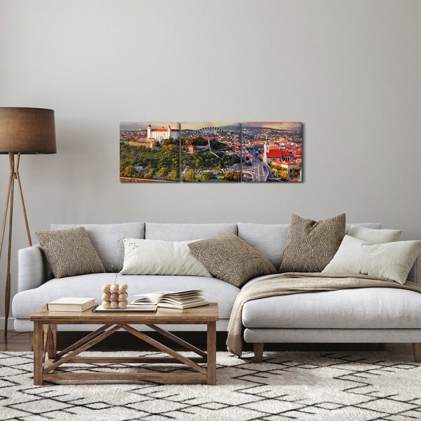 Obraz - Panorama Bratislavy, Slovensko (s hodinami) (90x30 cm)