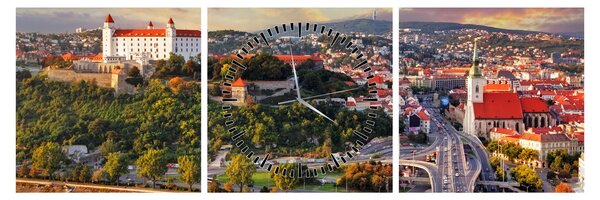 Obraz - Panorama Bratislavy, Slovensko (s hodinami) (90x30 cm)