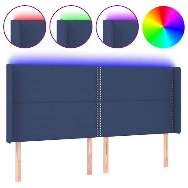 Čelo postele s LED modré 203 x 16 x 118/128 cm textil 3123936