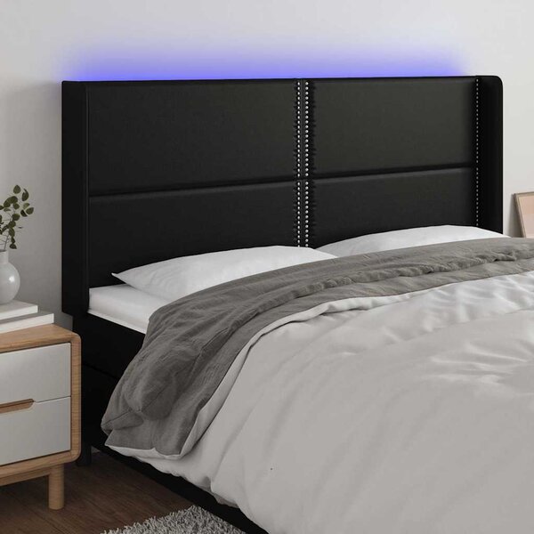 Čelo postele s LED černé 203 x 16 x 118/128 cm umělá kůže 3124016