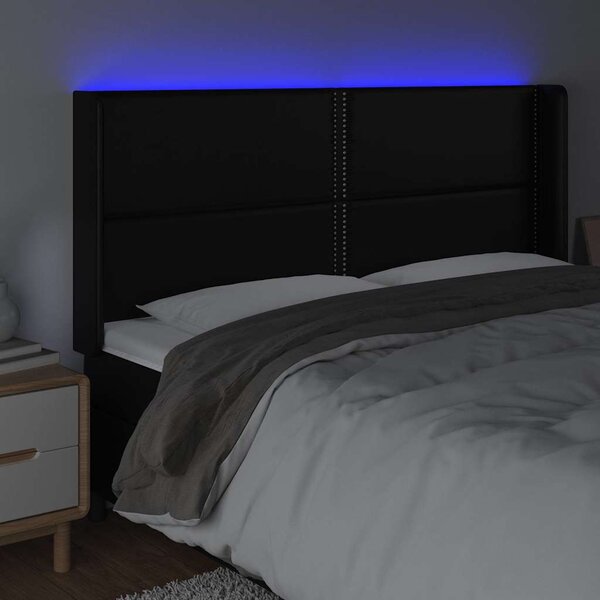 Čelo postele s LED černé 203 x 16 x 118/128 cm umělá kůže 3124016