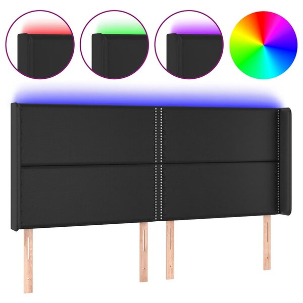 Čelo postele s LED černé 203 x 16 x 118/128 cm umělá kůže 3124016