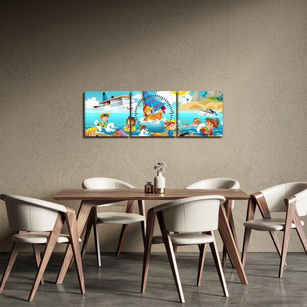 Obraz - Den na pláži (s hodinami) (90x30 cm)