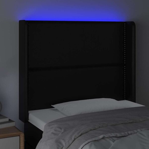 Čelo postele s LED černé 103 x 16 x 118/128 cm umělá kůže 3123992