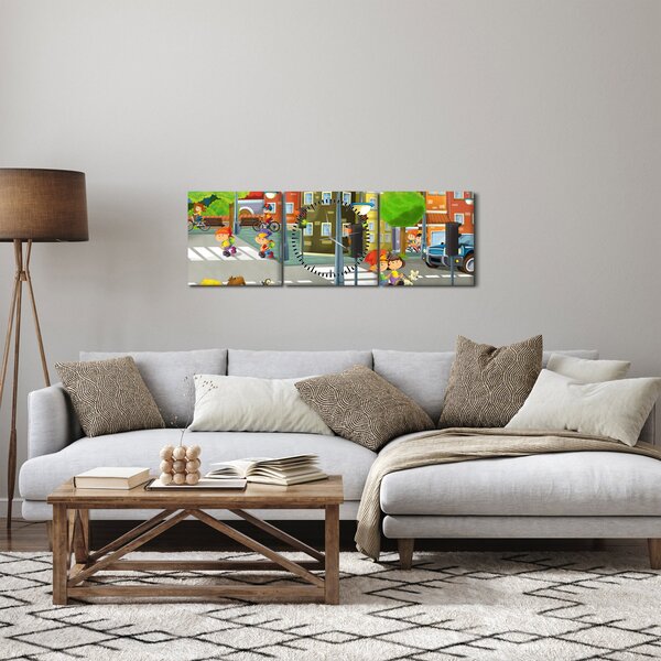 Obraz - Dětské městečko (s hodinami) (90x30 cm)