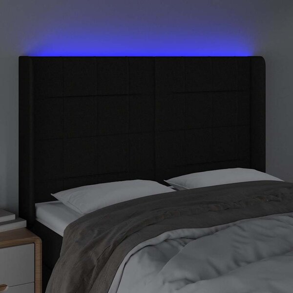 Čelo postele s LED černé 147 x 16 x 118/128 cm textil 3124048