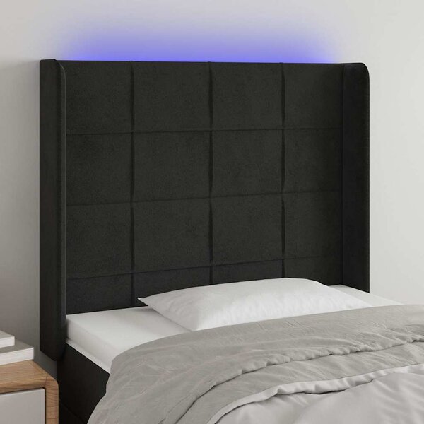 Čelo postele s LED černé 93 x 16 x 118/128 cm samet 3124086