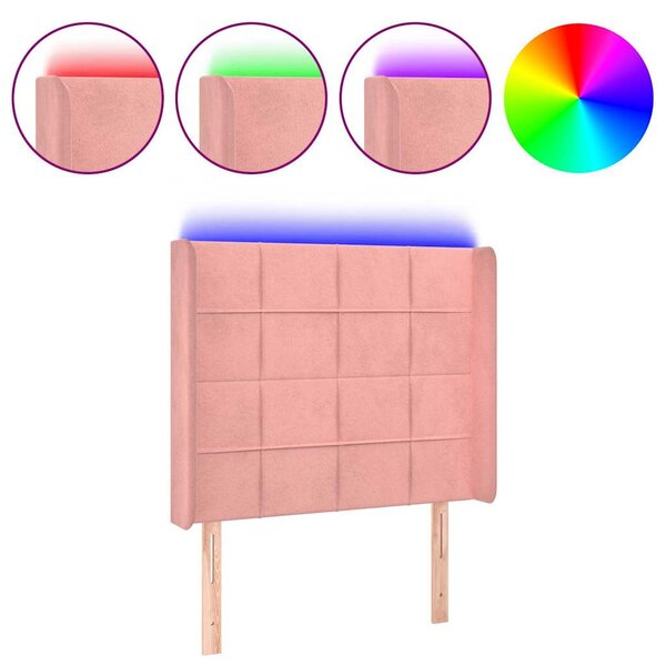 Čelo postele s LED růžové 83 x 16 x 118/128 cm samet 3124083