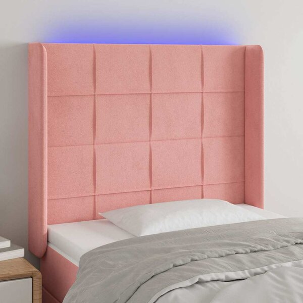 Čelo postele s LED růžové 83 x 16 x 118/128 cm samet 3124083