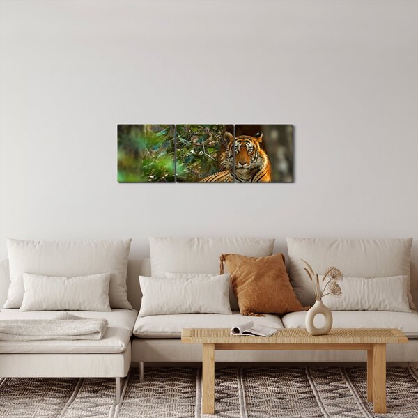 Obraz odpočívajícího tygra (s hodinami) (90x30 cm)