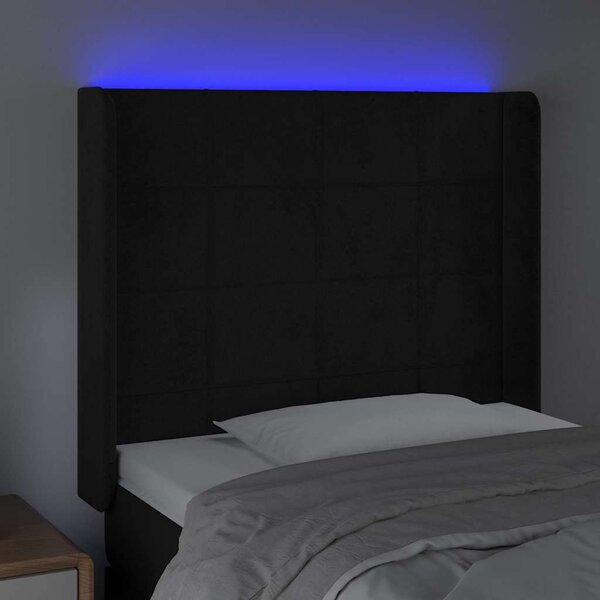 Čelo postele s LED černé 93 x 16 x 118/128 cm samet 3124086