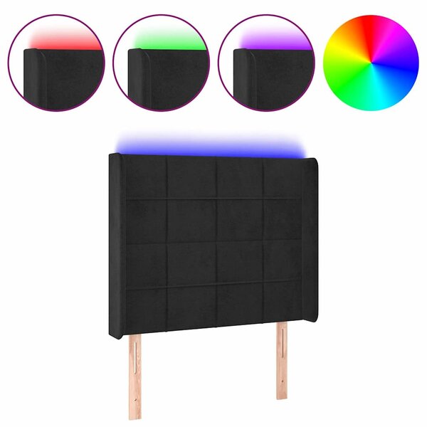 Čelo postele s LED černé 93 x 16 x 118/128 cm samet 3124086
