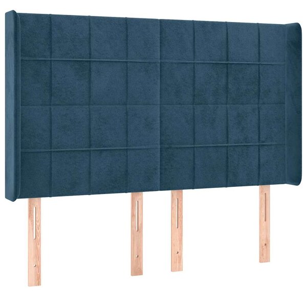Čelo postele s LED tmavě modré 147 x 16 x 118/128 cm samet 3124100