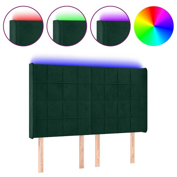 Čelo postele s LED tmavě zelené 147 x 16 x 118/128 cm samet 3124099