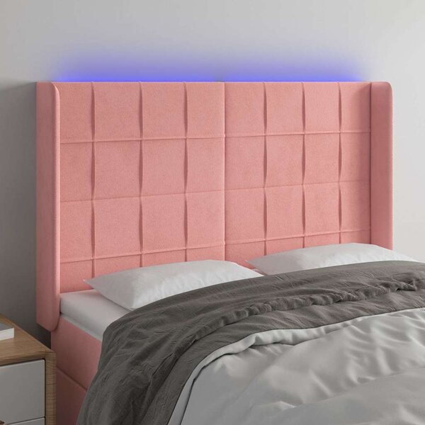 Čelo postele s LED růžové 147 x 16 x 118/128 cm samet 3124101