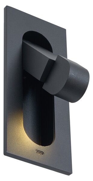 Sada 2 moderních nástěnných svítidel černá vč. LED a portu USB-C - Hilton