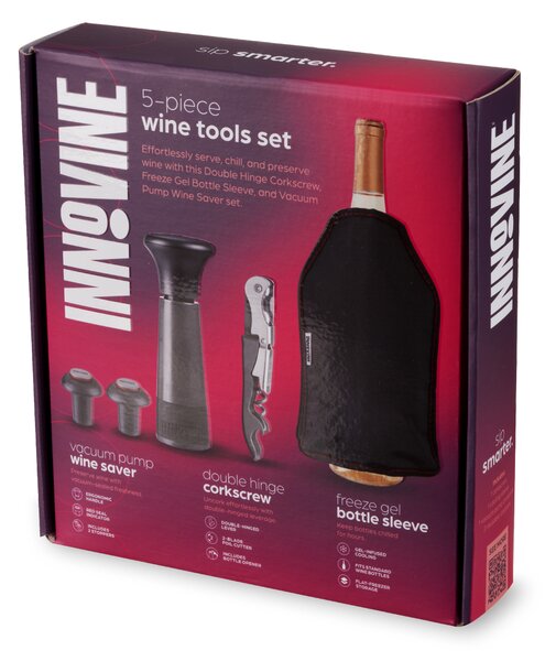 Innovine Sada na víno Innovine, 5 ks (vakuová pumpa, 2 zátky, otvírák, chladicí návlek)