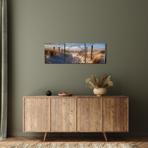 Obraz - Cesta k pláži Severního moře, Nizozemsko (s hodinami) (90x30 cm)
