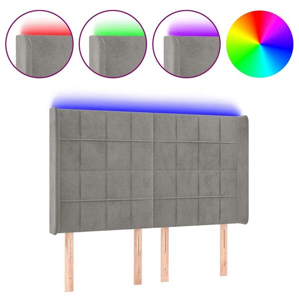 Čelo postele s LED světle šedé 147x16x118/128 cm samet 3124096