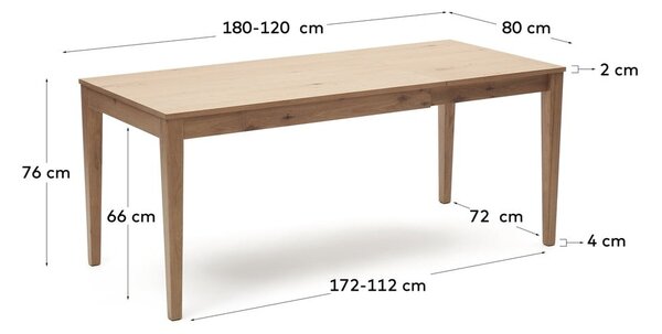 Rozkládací jídelní stůl s přídavnou deskou v dekoru dubu 80x120 cm Yain – Kave Home