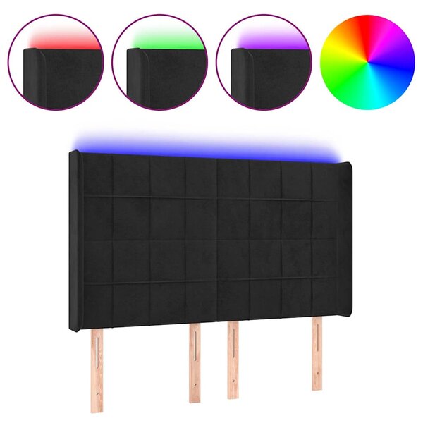 Čelo postele s LED černé 147 x 16 x 118/128 cm samet 3124098