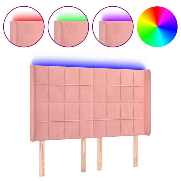 Čelo postele s LED růžové 147 x 16 x 118/128 cm samet 3124101