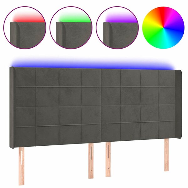 Čelo postele s LED tmavě šedé 163 x 16 x 118/128 cm samet 3124103