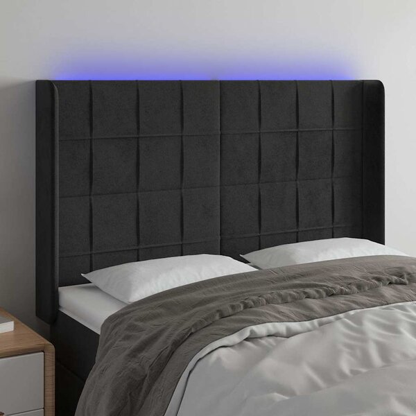 Čelo postele s LED černé 147 x 16 x 118/128 cm samet 3124098