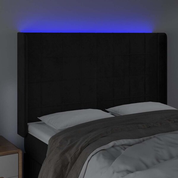 Čelo postele s LED černé 147 x 16 x 118/128 cm samet 3124098