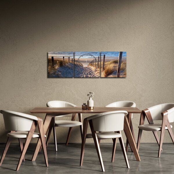 Obraz - Cesta k pláži Severního moře, Nizozemsko (s hodinami) (90x30 cm)