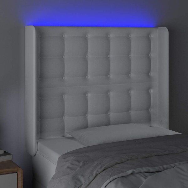 Čelo postele s LED bílé 103 x 16 x 118/128 cm umělá kůže 3124133