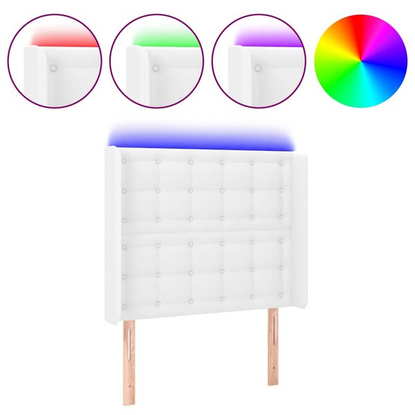 Čelo postele s LED bílé 103 x 16 x 118/128 cm umělá kůže 3124133
