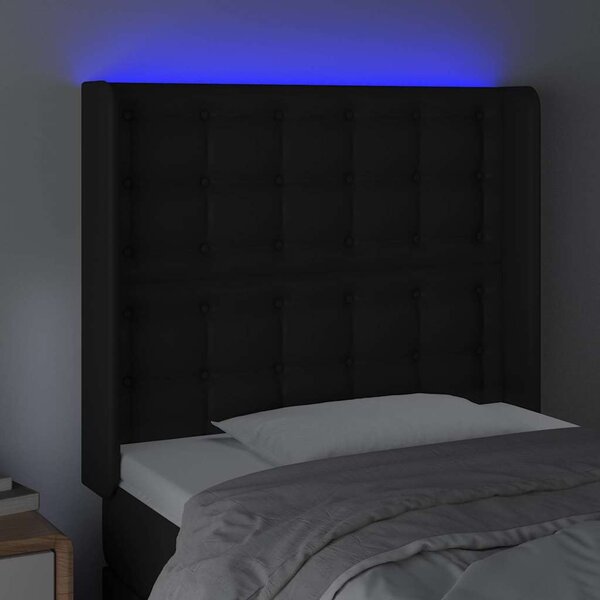 Čelo postele s LED černé 93 x 16 x 118/128 cm umělá kůže 3124126