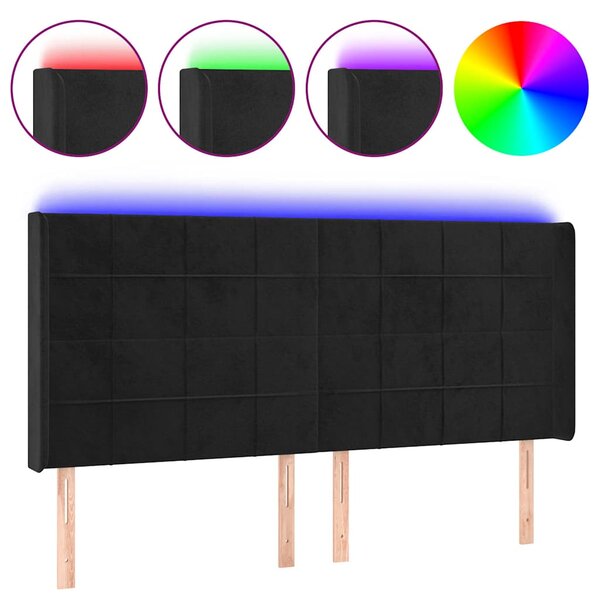 Čelo postele s LED černé 183 x 16 x 118/128 cm samet 3124110