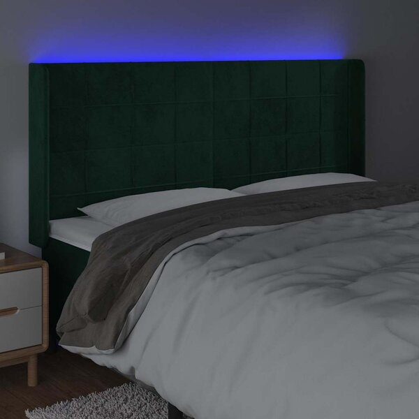 Čelo postele s LED tmavě zelené 203 x 16 x 118/128 cm samet 3124117
