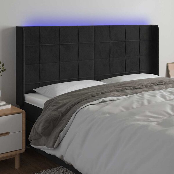 Čelo postele s LED černé 183 x 16 x 118/128 cm samet 3124110