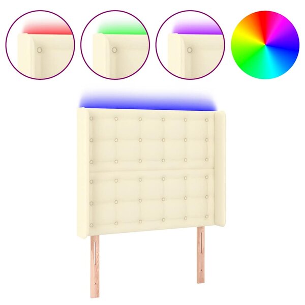 Čelo postele s LED krémové 83 x 16 x 118/128 cm umělá kůže 3124122