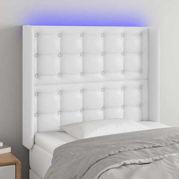 Čelo postele s LED bílé 103 x 16 x 118/128 cm umělá kůže 3124133