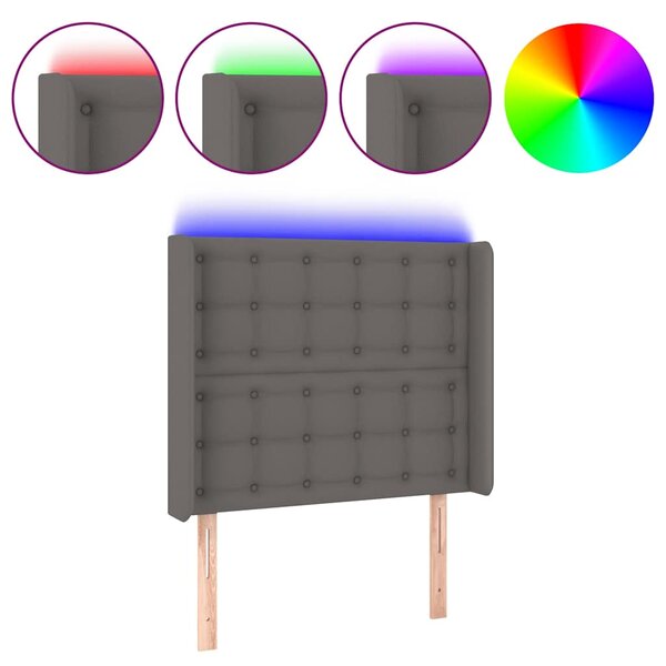 Čelo postele s LED šedé 83 x 16 x 118/128 cm umělá kůže 3124124