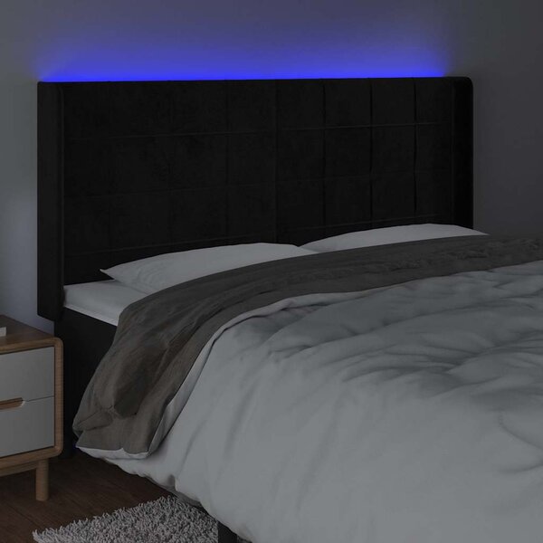 Čelo postele s LED černé 183 x 16 x 118/128 cm samet 3124110