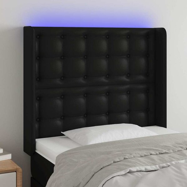 Čelo postele s LED černé 93 x 16 x 118/128 cm umělá kůže 3124126
