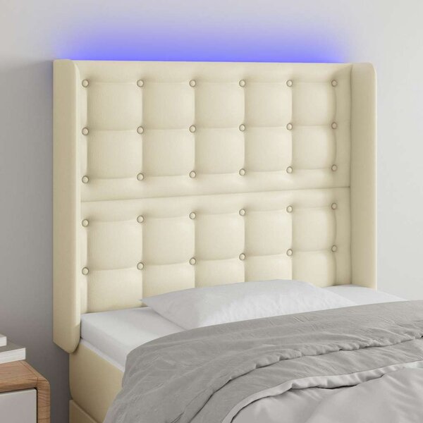 Čelo postele s LED krémové 83 x 16 x 118/128 cm umělá kůže 3124122