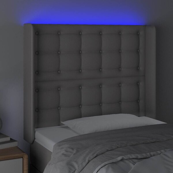 Čelo postele s LED šedé 83 x 16 x 118/128 cm umělá kůže 3124124