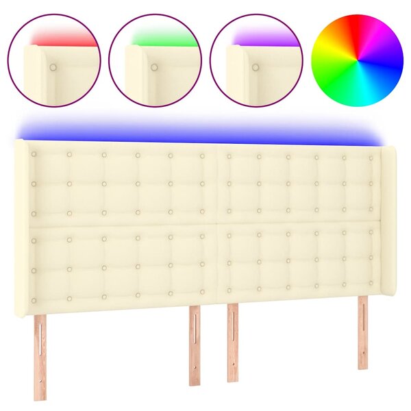 Čelo postele s LED krémové 147 x 16 x 118/128 cm umělá kůže 3124140