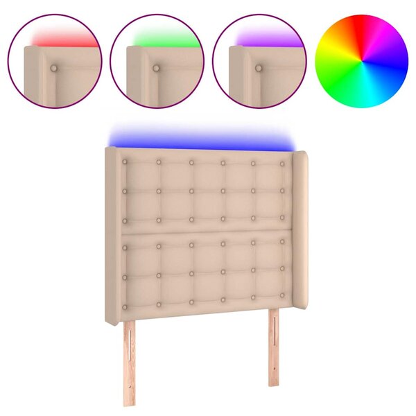Čelo postele s LED cappuccino 103 x 16 x 118/128 cm umělá kůže 3124137