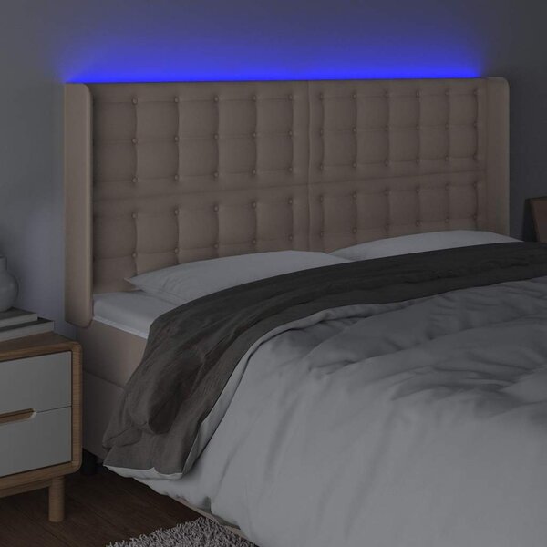 Čelo postele s LED cappuccino 147 x 16 x 118/128 cm umělá kůže 3124143