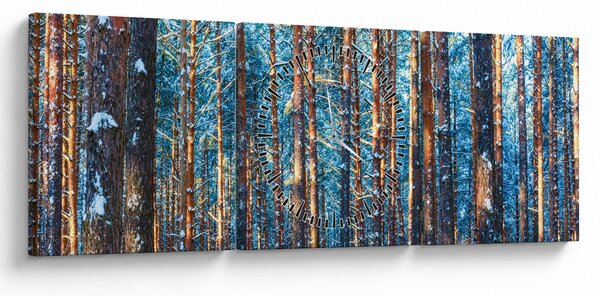 Obraz - Zimní les (s hodinami) (90x30 cm)