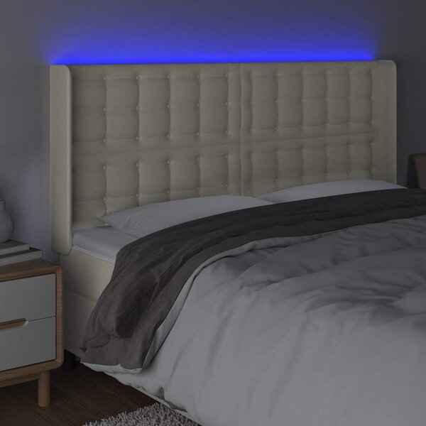 Čelo postele s LED krémové 147 x 16 x 118/128 cm umělá kůže 3124140