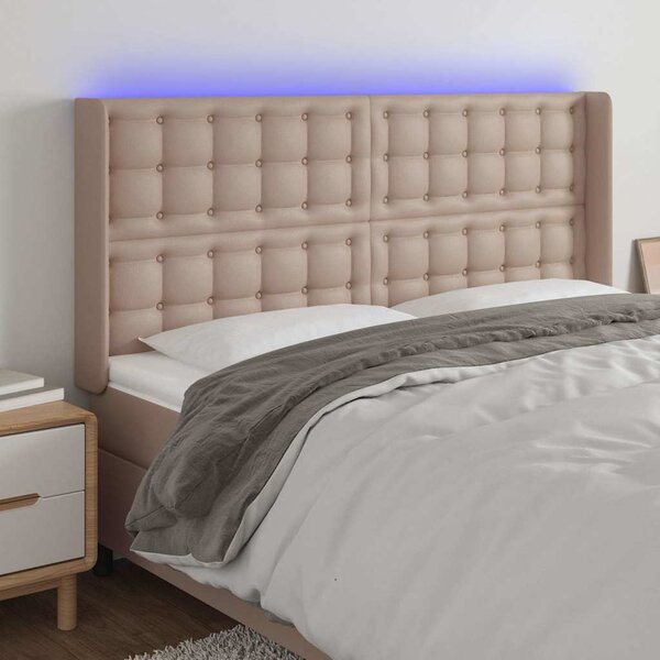 Čelo postele s LED cappuccino 147 x 16 x 118/128 cm umělá kůže 3124143